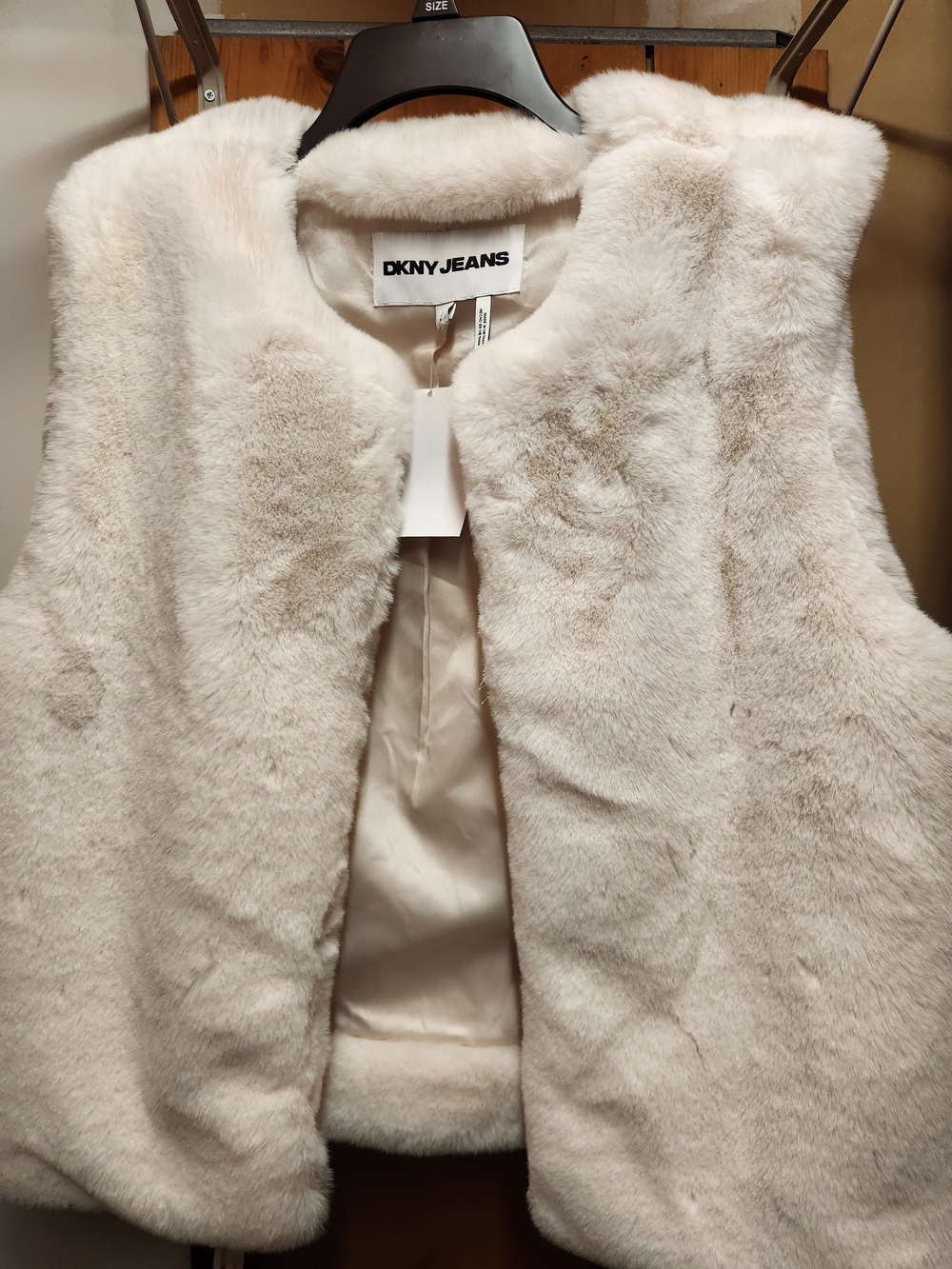 DKNY Cream Faux Fur Vest - Plush Sleeveless Layer